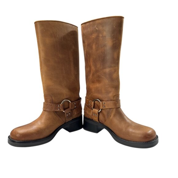 Steve Madden Lug Sole Square Toe Brock Tall Leather Buckled Boots Size 7 - Picture 4 of 8